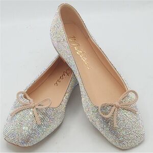 EUC Matisse Roxy Rhinestone Ballet Flats 9 Crystal Sparkle Bow Wedding Party